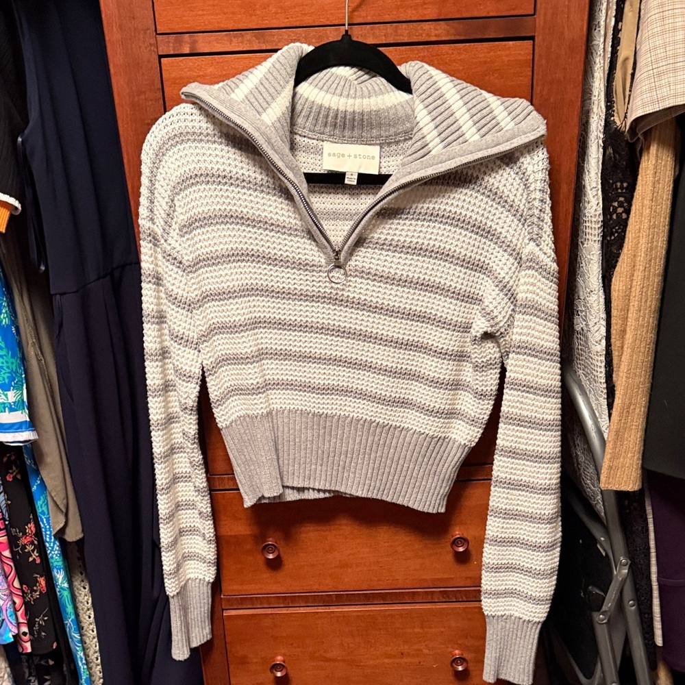 Gray Striped Women Sweater